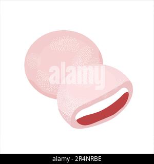 Mochi pastry. Japanese cake from soft sticky rice flour with soybean paste. Sweet traditional snack daifuku. Vector illustration isolated on white Stock Vector