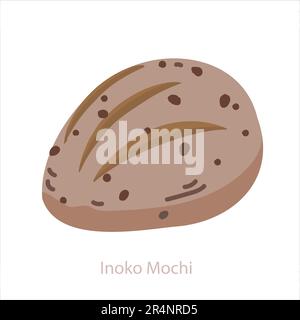 Inoko Mochi. Rugby ball shaped mochi with a sweet red bean filling. Japan traditional sweet dessert pastry. Vector cartoon illustration isolated on wh Stock Vector