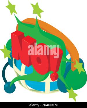 No icon isometric vector. Planet grid with headphones and no speech bubble icon. Comic speech bubble Stock Vector