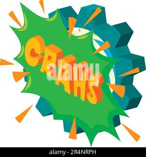 Crahs icon isometric vector. Planet grid with gear and crahs speech bubble icon. Comic speech bubble Stock Vector