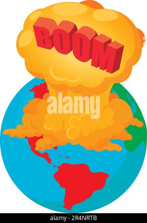 Boom icon isometric vector. Cloud explosion with lettering boom on planet earth. Comic speech bubble Stock Vector