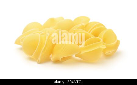 Pile of uncooked dry macaroni pasta isolated on a white. Stock Photo