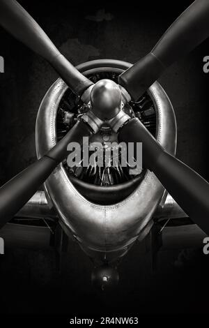 Close up of radial aircraft engine showing surrounding pistons behind ...