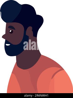 Man afro profile smiling cartoon round icon in black and white vector ...