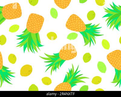 Seamless pattern with pineapples and lemons on a white background. Summer fruit mix in minimalist style. Design for wrappers, prints on paper, banners Stock Vector