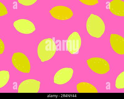 Seamless pattern with lemons on a pink background. Yellow ripe lemons in a minimalist style. Background for brochures, promotional material and wallpa Stock Vector