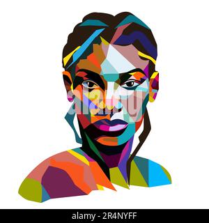 Portrait of Young Woman in cololorful abstract style. African american female in modern trendy fashion outfit, Vector portrait of stylish fashion youn Stock Vector