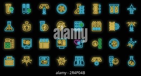 Artificial insemination icons set outline vector. Fertility process. Vitro pregnant neon color on black Stock Vector