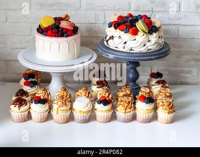 candy bar with balls, macaroon on candy bar, candy bar on holiday, candy bar at the wedding Stock Photo