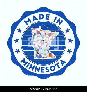 Made In Minnesota. US state round stamp. Seal of Minnesota with border shape. Vintage badge with circular text and stars. Vector illustration. Stock Vector