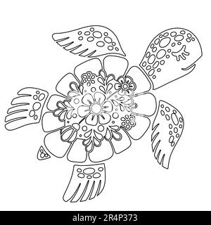 Coloring book page of a sea turtle. Black and white vector coloring for adult Stock Vector