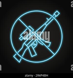 No weapon neon line icon. Gun not allowed, rifle with forbidden sign. Vector illustration. Stock Vector