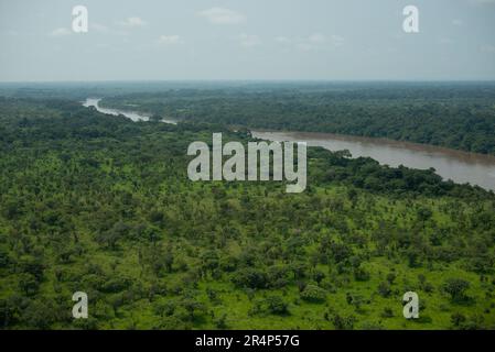 The Congolese countryside, photographed from a UN helicopter, near Dungu in DR Congo Stock Photo