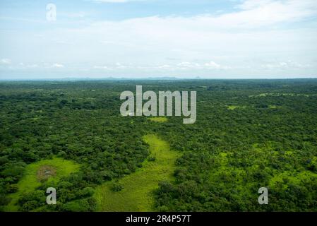 The Congolese countryside, photographed from a UN helicopter, near Dungu in DR Congo Stock Photo