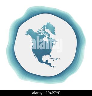 North America logo. Badge of the continent. Layered circular sign around North America border shape. Astonishing vector illustration. Stock Vector