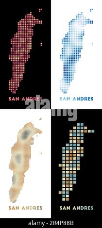 San Andres map. Collection of map of San Andres in dotted style. Borders of the island filled with rectangles for your design. Vector illustration. Stock Vector