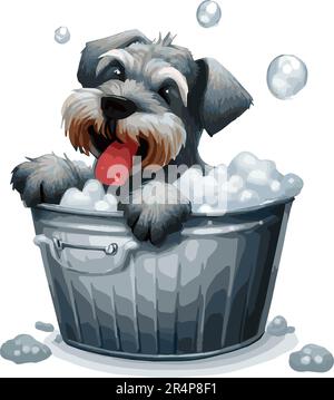 Cute dog taking bubble bath in bathtub cartoon vector illustration ...
