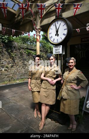 Bury, UK. 29th May, 2023. Bank Holiday Monday annual 1940's event takes place on the East Lancashire Steam Railway Line.  Bury, UK. Credit: Barbara Cook/Alamy Live News Stock Photo