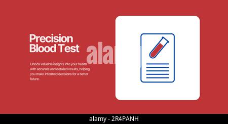 Precision Blood Test Banner on Red Background. Stylish Banner with Text and Icons for Healthcare and Medical Stock Vector