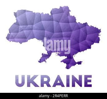 Map of Ukraine. Low poly illustration of the country. Purple geometric design. Polygonal vector illustration. Stock Vector