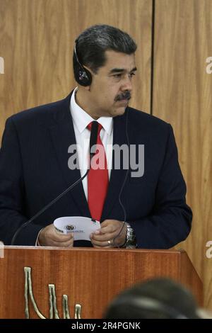 Brasilia, Distrito Federal, Brasil. 29th May, 2023. (INT) Press Conference with Maduro, President of Venezuela. May 29, 2023, Brasilia, Federal District, Brazil: The President of Venezuela, Nicolas Maduro, during a press conference alongside the President of Brazil, Luiz Inacio Lula da Silva, at the Planalto Palace, in Brasilia, after a reserved meeting between the two. Credit: ZUMA Press, Inc./Alamy Live News Stock Photo