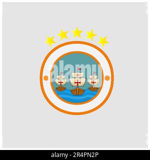 Happy Columbus Day America With Three ship design On Rope, celebration holiday poster, Vector and Illustration. Stock Vector