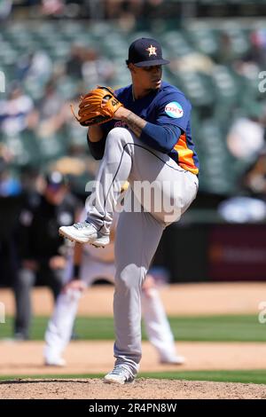 Houston Astros pitcher Bryan Abreu celebrates at the end of a baseball game  against the Atlanta Braves, Sunday, April 23, 2023, in Atlanta. (AP  Photo/Ben Margot Stock Photo - Alamy