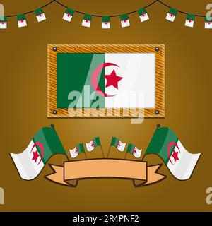Algeria Flags On Frame Wood, Label, Simple Gradient and Vector Illustration Stock Vector