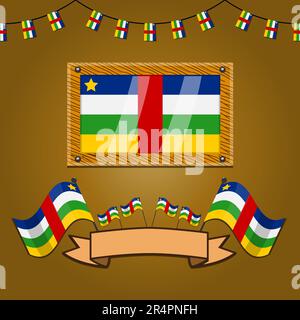 Central Africa  Flags On Frame Wood, Label, Simple Gradient and Vector Illustration Stock Vector