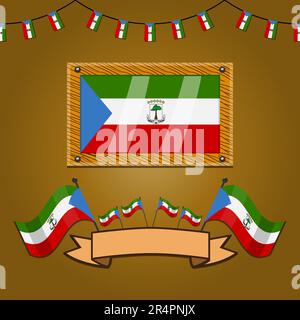 Equatorial Guinea Flags On Frame Wood, Label, Simple Gradient and Vector Illustration Stock Vector