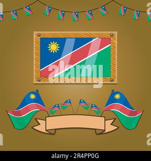 Namibia Flags On Frame Wood, Label, Simple Gradient and Vector Illustration Stock Vector