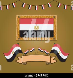 Egypt Flags On Frame Wood, Label, Simple Gradient and Vector Illustration Stock Vector