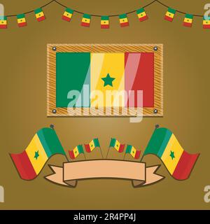 Senegal Flags On Frame Wood, Label, Simple Gradient and Vector Illustration Stock Vector