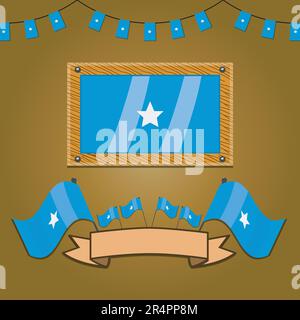 Somalia  Flags On Frame Wood, Label, Simple Gradient and Vector Illustration Stock Vector