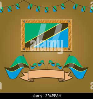 Tanzania Flags On Frame Wood, Label, Simple Gradient and Vector Illustration Stock Vector