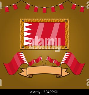 Bahrain Flags On Frame Wood, Label, Simple Gradient and Vector Illustration Stock Vector