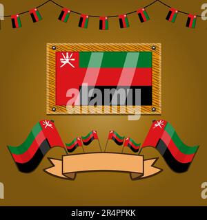 Oman Flags On Frame Wood, Label, Simple Gradient and Vector Illustration Stock Vector