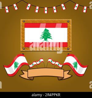 Lebanon Flags On Frame Wood, Label, Simple Gradient and Vector Illustration Stock Vector