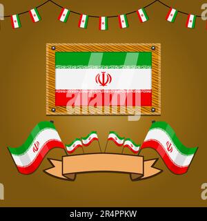 Iran Flags On Frame Wood, Label, Simple Gradient and Vector Illustration Stock Vector
