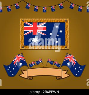 Australia Flags On Frame Wood, Label, Simple Gradient and Vector Illustration Stock Vector