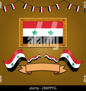 Syria Flags On Frame Wood, Label, Simple Gradient and Vector Illustration Stock Vector