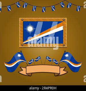 Marshall Flags On Frame Wood, Label, Simple Gradient and Vector Illustration Stock Vector