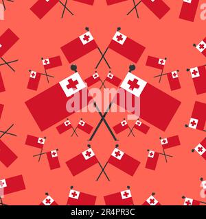 Vector Illustration of Pattern Tonga Flags and Red Color Background. Stock Vector