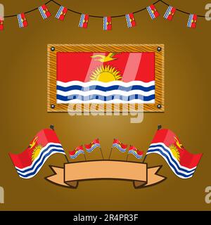 Kiribati Flags On Frame Wood, Label, Simple Gradient and Vector Illustration Stock Vector