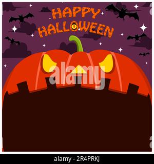 Halloween Character Design. With Pumpkin Character. Big Face and Open Mouth. In Gravefield. Vector And Illustration Stock Vector
