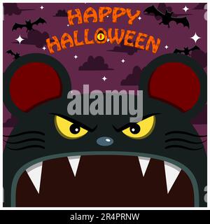 Halloween Character Design. With Mouse  Character. Big Face and Open Mouth. In Gravefield. Vector And Illustration Stock Vector