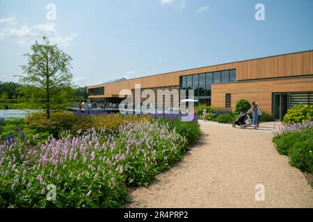 The Welcome building at RHS Bridgewater, Worsley Greater Manchester, England. Stock Photo