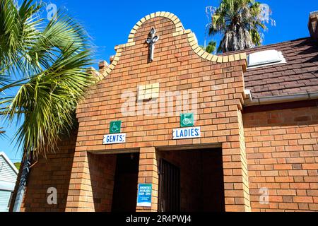 View of the historical restrooms at the coach stop in the main street of the rural town of Kilcoy, Queensland, Australia Stock Photo