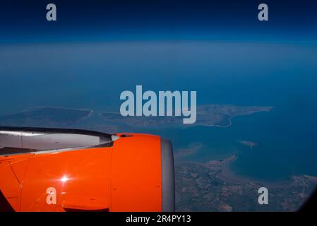 Flying over the Isle of Oléron, or Oléron Island, off the Atlantic coast of France, on the southern side of the Pertuis d'Antioche strait. easyJet Stock Photo