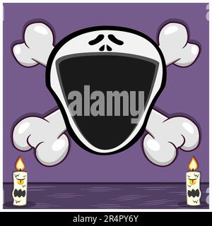 Halloween Character Design With Scream Head. On Skull and Candles. Vector and Illustration Stock Vector